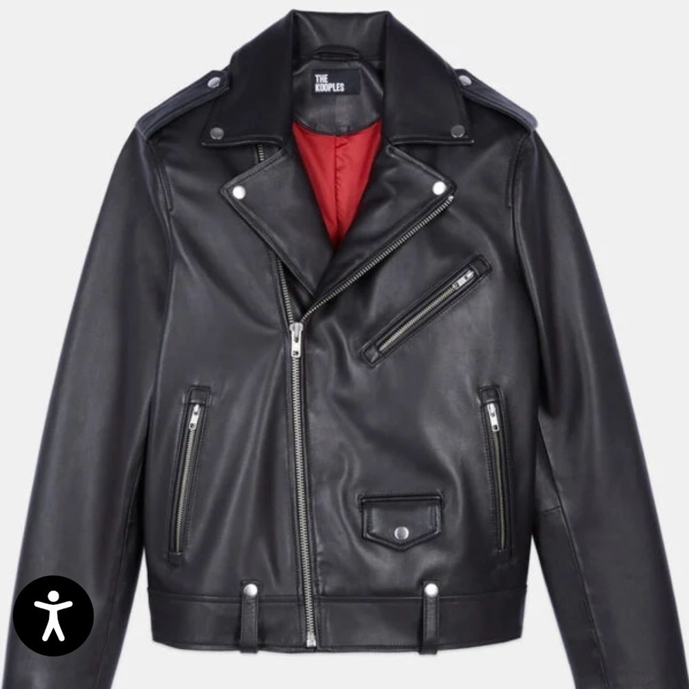 NWT The Kooples Men's Black Real Leather Bike Jacket Size XL - Picture 4 of 9